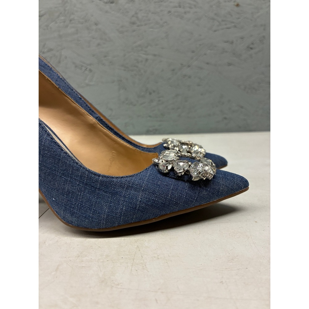 Jessica Simpson Womens Size 7M Denim Rhinestone Crystal Pointed Pump Heels Blue - Picture 7 of 13